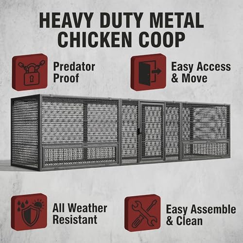 83" Metal Chicken Coop with Run Portable Chicken Tunnel Run and Coop Extension Heavy Duty Outdoor Poultry Cage for 15-20 Chickens Easy-Assembly Movable Chicken Duck Pen Black and Silver