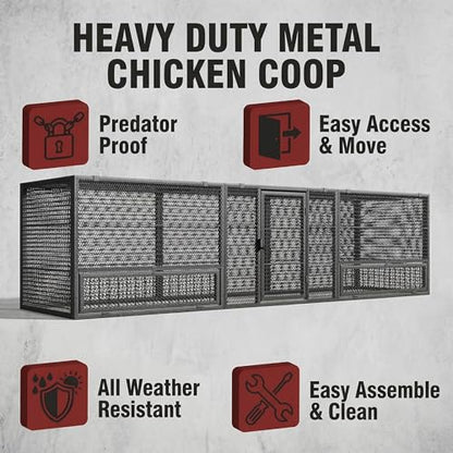 83" Metal Chicken Coop with Run Portable Chicken Tunnel Run and Coop Extension Heavy Duty Outdoor Poultry Cage for 15-20 Chickens Easy-Assembly Movable Chicken Duck Pen Black and Silver