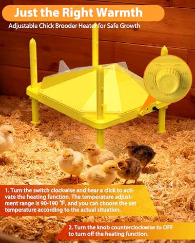 Chick Brooder Heating Plate, 14"x11"Adjustable Temperature & Height Heating Plate for Chicken with Anti-Roost Cone, Easy-Clean Poultry Coop Heater for Up to 18-22 Chicks (Yellow) - color: Yellow