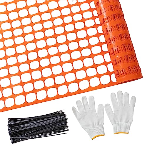 PotatoLife Plastic Mesh Fence Safety Fence, 4'x100' Roll with 100 Zip Ties, Resuable Temporary Netting for Garden Fencing, Construction, Snow Fencing, Animal Barrier, Poultry, Deer, Patio, Orange - color: Orange, size: 15.48 lb/roll