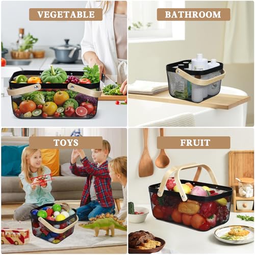 2 Pack Garden Harvest Basket, Metal Mesh Wire Picnic Basket with Handle, Rectangle Garden Baskets for Gathering Vegetables, Fruits, Kitchen, Home Cabinet Closet and Office(Black) - color: Black