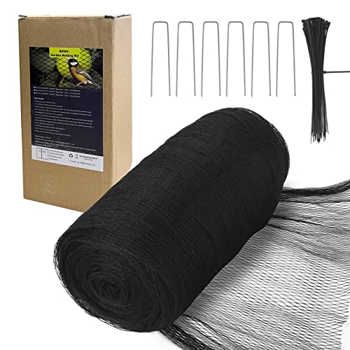 Bird Netting for Garden - 13 x 16.4 FT Heavy Duty Anti Bird Netting Mesh with Ties and Landscape Staples for Vegetable, Fruit Trees & Other Plants, Lasting Against Birds Deer Squirrels and Poultry - size: 13 x 16.4 FT