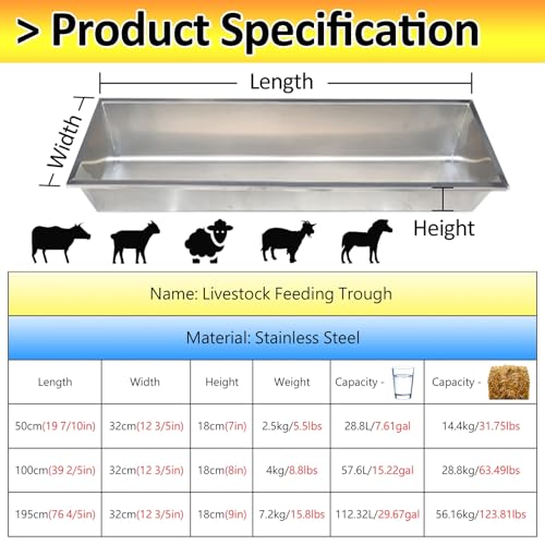 SRNSAEB L 20in 40in 76in Metal Cow Water Trough/Pan/Tub, Large Capacity Livestock Hay Feeder for Farm/Pasture/Yard Feeds Horses/Sheep/Calves, Goat Feeding Trough Food Feeders(100cm(39 2/5in)) - size: 100cm(39 2/5in)