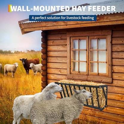 Hay Feeder for Horses, 40'' Long Heavy Duty Steel Wall Mounted Hay Rack with 25 Gallon Large Capacity for Horses, Goats, Sheep in Stable and Farm - size: 40 inch