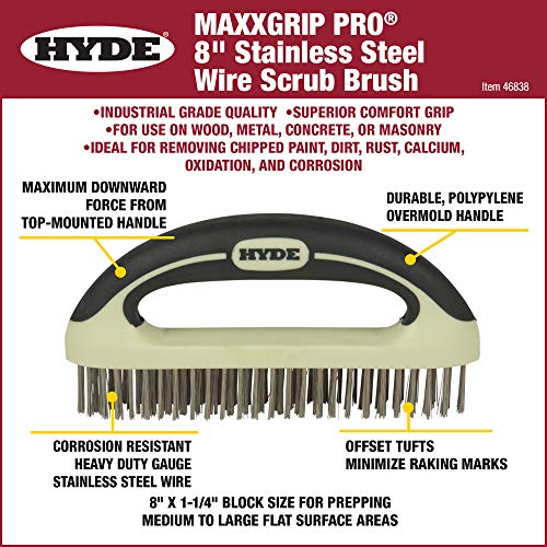 Hyde 46838 MAXXGRIP PRO Wire Brush, 8-Inch, Beige