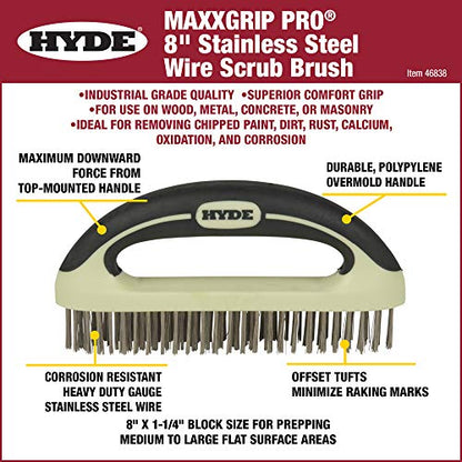 Hyde 46838 MAXXGRIP PRO Wire Brush, 8-Inch, Beige