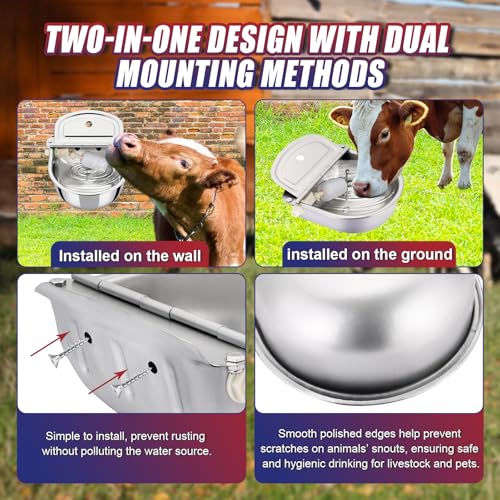 NYXOVA Automatic Drinking Water Bowl, 304 Stainless Steel Waterer with Float Valves, 39.3" Pipe Hose (1/2" Ends), 1/2" Female & 3/4" Male Connectors, Auto Water Trough for Dog Horse Goat Pig Cow