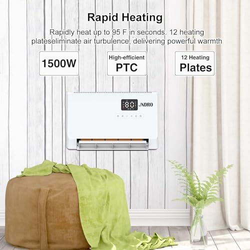 Wall-Mounted Space Heater with ECO Thermostat and Remote Control, LED Display, 60°/90°/120° Oscillation Modes, 24-Hour Timer, Indoor Electric Space Heater - size: 16.5" W