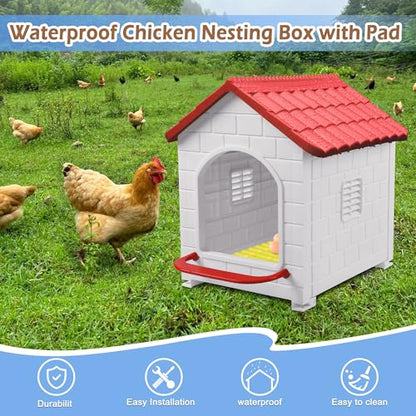 Nesting Boxes for Chicken, Plastic Single Compartment Chicken Nesting Box for Laying Eggs for Hens, Ducks and Poultry - Red - color: Red