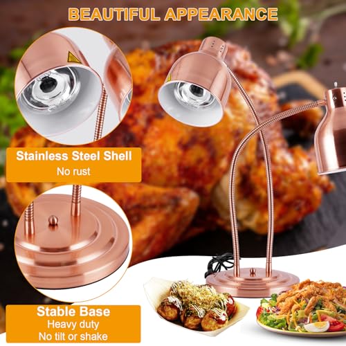 Food Warmer Lamp Heat Lamp with Bulbs for Food Heating Lamp Commercial Food Buffet Warmer Lamp Restaurant Food Service - color: Red Copper