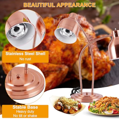 Food Warmer Lamp Heat Lamp with Bulbs for Food Heating Lamp Commercial Food Buffet Warmer Lamp Restaurant Food Service - color: Red Copper