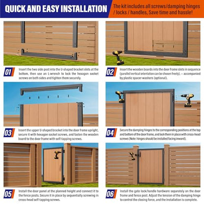 3x4FT (34.8"W X 47.2"H) 201 Stainless Steel Anti Sag Wooden Fence Gate Kit Heavy Duty Garden Gate Frame Hardware Kit Reinforcement (Left/Right Free-Installation) - size: W3xH4 FT