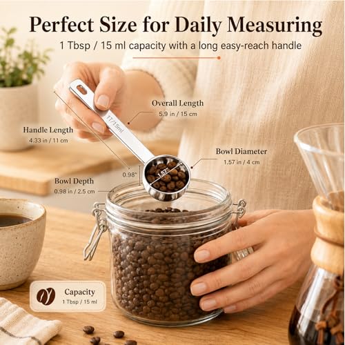 4 Pack Coffee Scoop Spoons Set, 1 Tbsp (15ml) & 2 Tbsp (30ml) Stainless Steel Measuring Spoons with Long Handle, Polished Round Scoops for Ground Coffee, Tea, Protein Powder and Spices - size: 1&2Tbsp /4pcs
