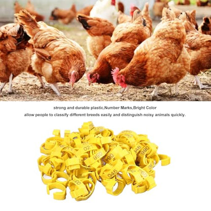 SUNGOOYUE 100 Pcs Chicken Leg Rings Plastic Numbered Poultry Identification Bands Clip On Round Ankle for Chickens Ducks Hens Breeders Farm Flock Tracking (100Pcs Yellow Rings with Number Markers) - color: 100pcs Yellow Rings With Number Markers