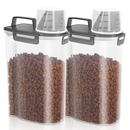 TBMAXS 2 Pack 3 Lbs Dog Cat Food Storage Containers for Travel, Portable Pet Food Storage Container, Easy-Pouring Bird Seed Dispenser, Airtight Rice Cereal Oatmeal Flour Holder -Translucent Grey - color: Translucent Grey-3L 2Pack