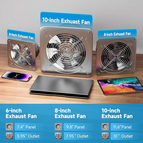 Voltset 8-Inch Kitchen Exhaust Fan, 535 CFM Exhaust Fan for Garage,Wall Mounted Attic Vent Fan, Metal Extractor Ventilation Fan with Backdraft Damper and Switch for Home Basement Industrial Use,Silver - size: 8 Inch with Switch