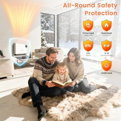 Encyclpo Smart Wall Heater with Wireless and Remote Control, 1500W Space Heaters for Indoor Use, Wall Mounted/Floor Electric Heater with Thermostat, Works with Alexa, 24H Timer,for Bedroom, Garage