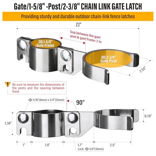 1-5/8" x 2-3/8" Chain Link Gate Latch Heavy Duty Stainless Steel Fence Gate Fork Latch Hardware with Padlock Hole 1pcs - color: 1-5/8"x2-3/8"