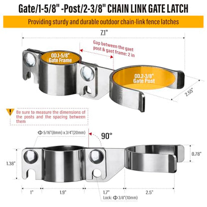 1-5/8" x 2-3/8" Chain Link Gate Latch Heavy Duty Stainless Steel Fence Gate Fork Latch Hardware with Padlock Hole 1pcs - color: 1-5/8"x2-3/8"