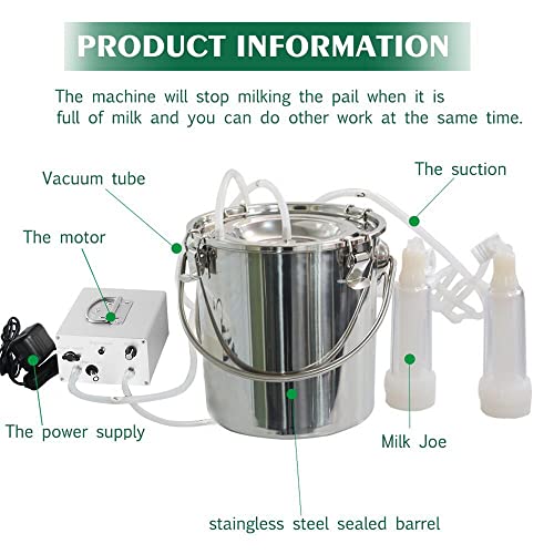 3L Goat Milking Machine,13200mAh Rechargeable Battery & Adjustable Suction Pulsation Vacuum Electric Milker,Portable Automatic Breast Pump with 2 Teat Cups Stainless Steel Bucket for Goats - size: 3L Goat Battery