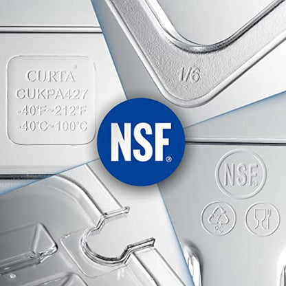 CURTA 6 Pack NSF Notched Food Pan Cover, 1/4 Size Clear Polycarbonate Lid with Handle for Commercial Food Pan, Dishwasher & Freezer Safe Plastic Clear - color: 1/4 Size, size: Handled & Notched Lids