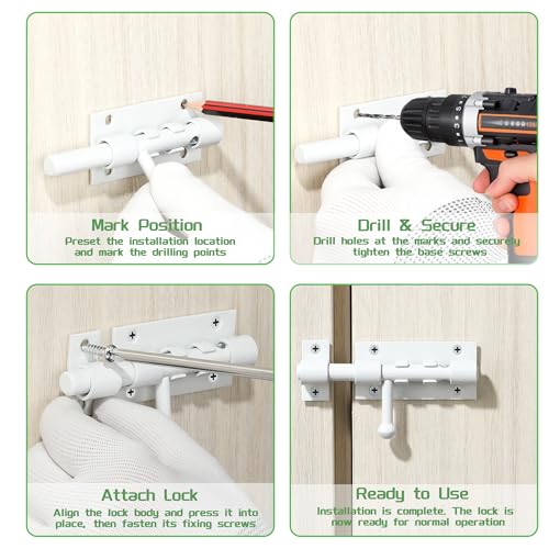 Alise 4 Inch Slide Lock SUS304 Stainless Steel Gate Latch, Slide Bolt Latch,Thickened Heavy Door Latch Lock, Black Barrel Bolt Latch, Security Slide Latch Lock MCX7004-W - color: White, size: 4 Inch (Regular)