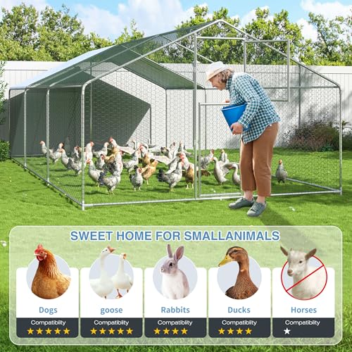 Polar Aurora Metal Chicken Coop, Large Outdoor Chicken Pen, Walk-in Chicken Run for 6-20 Chickens, Double Door Chicken House with Waterproof UV Protection Cover for Backyard (Spire-L) - size: 236.0"L x 118.0"W x 76.8"H