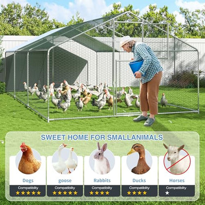 Polar Aurora Metal Chicken Coop, Large Outdoor Chicken Pen, Walk-in Chicken Run for 6-20 Chickens, Double Door Chicken House with Waterproof UV Protection Cover for Backyard (Spire-L) - size: 236.0"L x 118.0"W x 76.8"H
