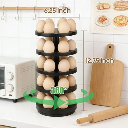 Wooden Fresh Egg Holder Countertop, 5 Layer Rotating Countertop Egg Holder for Fresh Eggs, Stackable with 30 Eggs for Countertop Kitchen-Black - color: Black