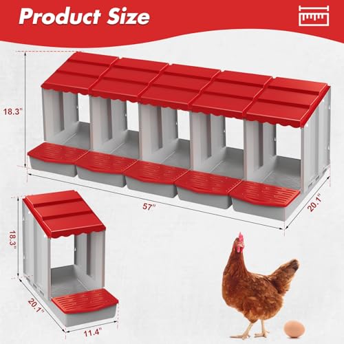 Chicken Nesting Boxes,5 Hole Nesting Box for Chicken Coop, Rolling Egg Collection and Protection Nesting Boxes - size: 5 Compartment