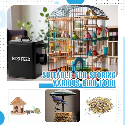 Reallnaive 2 Pcs Metal Bird Seed Container with Scoop, Bird Feed Storage Container with Fitted Lid, Farmhouse Style Ideal Gift for Birds and Pet Owners(Black) - color: Black