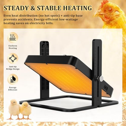 Upgraded Chick Heating Plate with Adjustable Height & Angle, Thermostatic Control Chick Warmer Pad for Enclosed Indoor Space – Ideal for Chicks - size: small-03