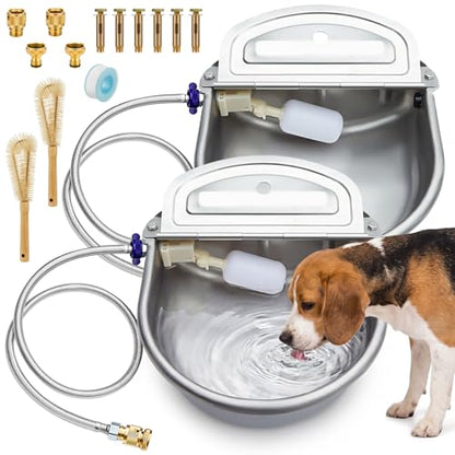 Tessco for you 2 Pack 1.2 Gallon Automatic Horse Water Bowl Large, Stainless Steel Dog Waterer Dispenser with Float Valve, Automatic Animal Waterer for Dog Chicken Pig Cattle Goat Farm, 4.5l/152 oz