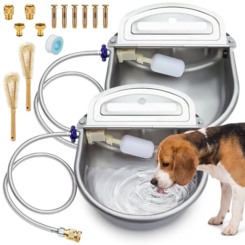 Tessco for you 2 Pack 1.2 Gallon Automatic Horse Water Bowl Large, Stainless Steel Dog Waterer Dispenser with Float Valve, Automatic Animal Waterer for Dog Chicken Pig Cattle Goat Farm, 4.5l/152 oz