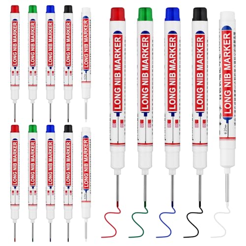 15 PCS Long Head Deep Hole Marker Pens,20mm Long Nib Marker, Longs Nose Markers, Waterproof Construction Markers Marking Tool,Permanent Markers Carpenter Ink marker Pens,Metal marking Pens - color: 15PCS-20MM-Red/Blue/Green/Black/White