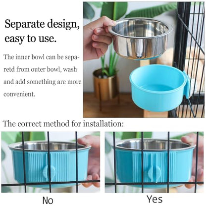 kathson Crate Dog Bowl, Removable Stainless Steel Hanging Pet Cage Bowl Food & Water Feeder Coop Cup for Cat, Puppy, Birds, Rats, Guinea Pigs (2 PCS, Size: M, Green and Pink) - color: Size: M (Green, Pink), size: 2 PCS