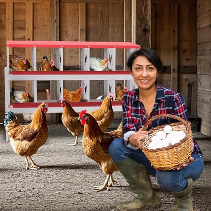 IDEALHOUSE Chicken Nesting Box, Galvanized Steel Laying Box with Rustproof & Roll-Away Egg Design, for Hens, Red 10 Compartment with Bracket - color: Red, size: 10 compartments (with bracket)