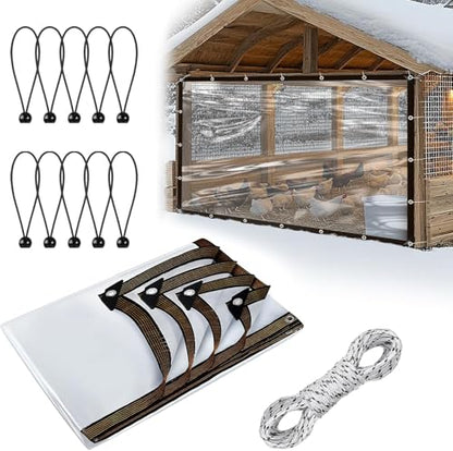 6.6x10Ft Chicken Coop Cover for Rain - Waterproof Durable Chicken Run Tarp with Elastic Cords & Rope, Easy to Install for Large Chicken Cage Walk-in Chicken Run Pen
