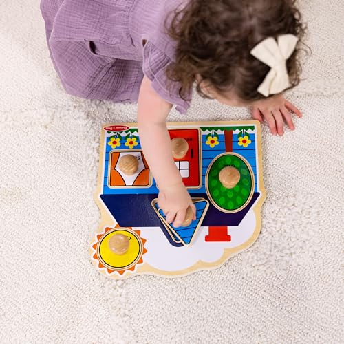 Melissa & Doug First Shapes Jumbo Knob Puzzle, Wooden Peg Puzzle for Toddlers, Educational Toy for Shape Recognition and Fine Motor Skills, Ages 1+ - style: Shapes