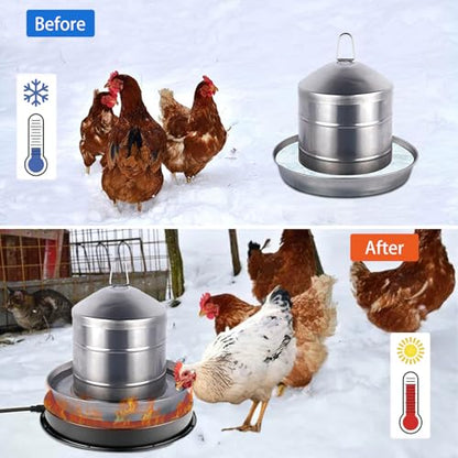 Poultry Chicken Water Heater, 15" Chicken Water Heater Base for 3-5 Gallons Poultry Founts Waterer, 77℉ Automatic Shut-Off, 125W Energy-saving Poultry Water Heater for Outdoor Coops & Winter