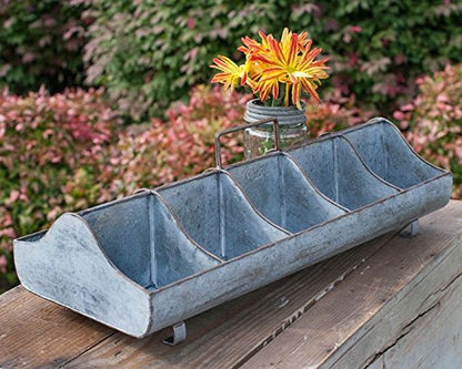 Galvanized Steel Metal Country Garden Planter Feed Trough Caddy with Handle 10 Compartments