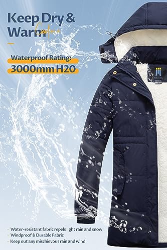 CREATMO US Women's Thicken Sherpa Winter Coat Puffy Warm Snow Jacket With Removable Hood - color: Navy Blue, size: Small
