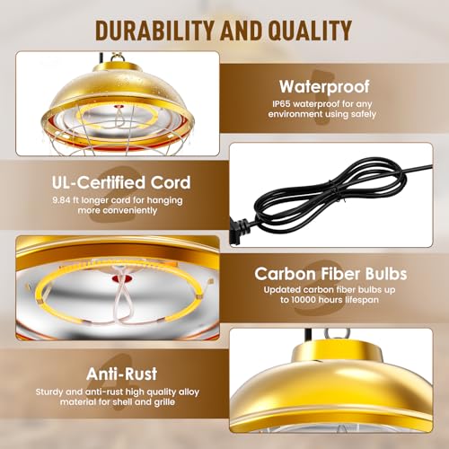 300 Watt Heat Lamp for Chicken Coop, Hanging Chicken Coop Heater, Carbon Fiber Bulb Waterproof Coop Heater with 2 Heating Levels, Chicken Warmer Lamp for Indoor Poultry Pet House Livestock Greenhouse - size: Small Coop Heater