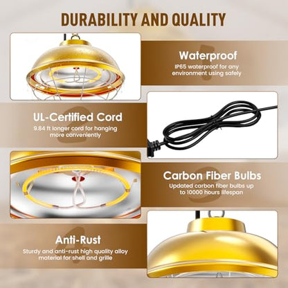300 Watt Heat Lamp for Chicken Coop, Hanging Chicken Coop Heater, Carbon Fiber Bulb Waterproof Coop Heater with 2 Heating Levels, Chicken Warmer Lamp for Indoor Poultry Pet House Livestock Greenhouse - size: Small Coop Heater