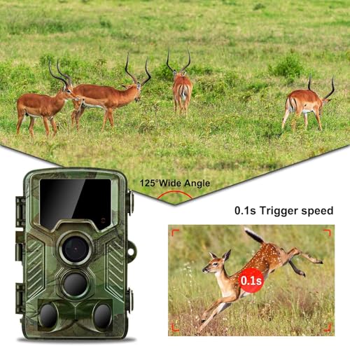Coolifepro 4K WiFi Trail Camera, Game Camera with 125° Wide Angle, 850nm Clear Night Vision Motion Activated Waterproof, Deer Cam with 0.1s Trigger Speed, for Wildlife Monitoring & Outdoor Security
