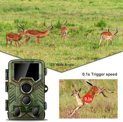 Coolifepro 4K WiFi Trail Camera, Game Camera with 125° Wide Angle, 850nm Clear Night Vision Motion Activated Waterproof, Deer Cam with 0.1s Trigger Speed, for Wildlife Monitoring & Outdoor Security