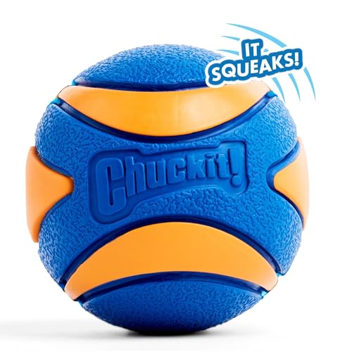 Chuckit Ultra Squeaker Dog Ball - Extra Large Bouncy and Squeaky Pet Toy for Dogs 100+ lbs - Floats on Water - Durable Rubber - Size XL - 3.5" Diameter - Pack of 1 - color: Squeaker, size: XL