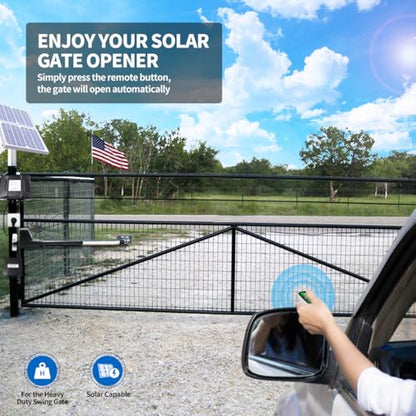 TOPENS AT12131S Solar Single Swing Gate Opener Heavy Duty Automatic Gate Motor for Single Swing Gates Up to 18ft, Electric Driveway Gate Operator AC Powered with Solar Panel Remote Control Kit - size: 880lbs