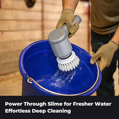 Electric Spin Scrubber for Horse Stall & Home – Cordless Power Scrubber with 5 Stiff & Soft Brush Heads, IPX7 Waterproof – Handheld Cleaner for Horse Water Buckets, Feed Troughs, Muddy Boots