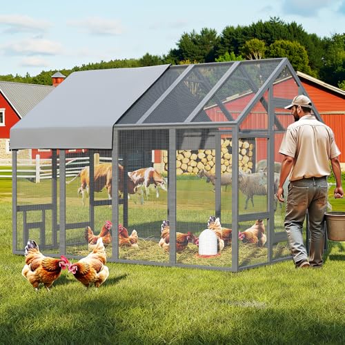 Chicken Coop for10-12 Chickens, Large Wooden Chickens Run, Outdoor Walk in Poultry Cage Duck Runs for Yard with Cover & Chicken Vegetable Feeder,Chicken House for Outside Farm Backyard - size: 96.1" x 71" x 71"